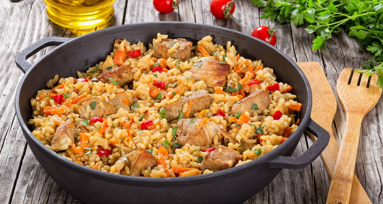 Reisgerichte mit Fleisch & Gemüse: z.B. Paella