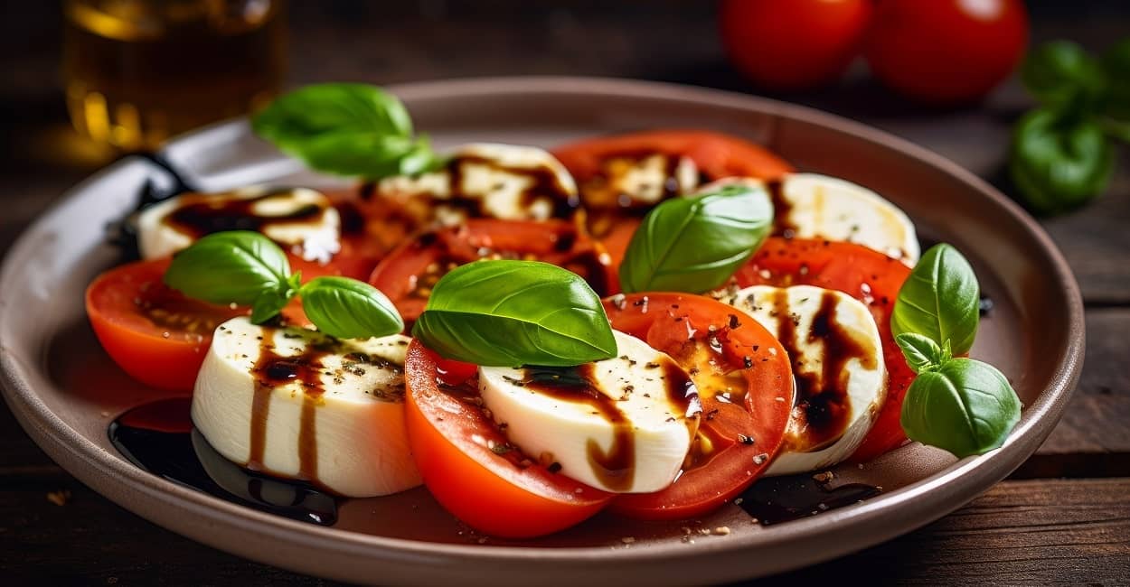 Balsamico-Essig mit Tomaten und Mozzarella